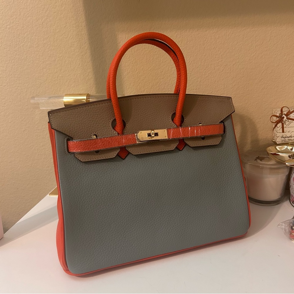 30cm Tricolor Round Top Handle Leather Satchel